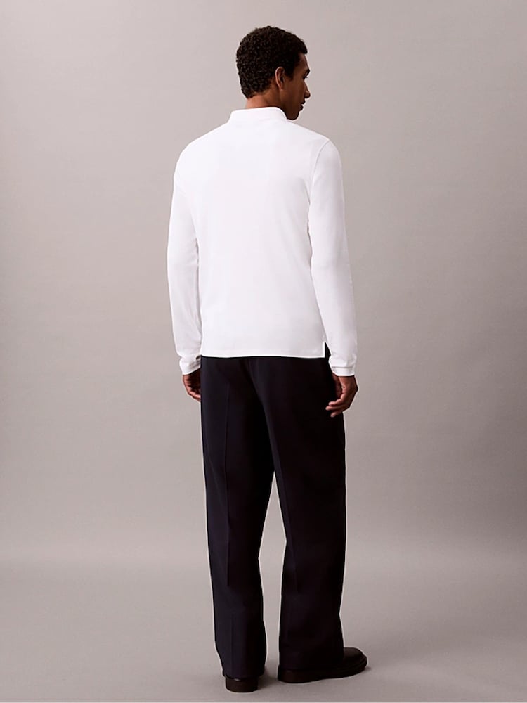 Hvit - Calvin Klein Slim bomull langermet poloskjorte - Bilde 2 av 6
