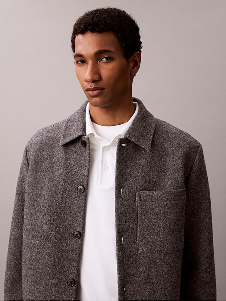 Hvit - Calvin Klein Slim bomull langermet poloskjorte - Bilde 6 av 6