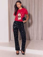 Lipsy Red Cockapoo Christmas Embellished Crew Neck T-Shirt - Image 4 of 5