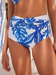 Blue/White Floral Midi Waist Bikini Bottoms - Image 1 of 6