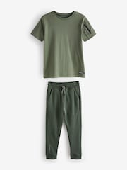 Khaki Green Utility Short Sleeve T-Shirt And Joggers Set (3-16yrs) - Image 1 of 1