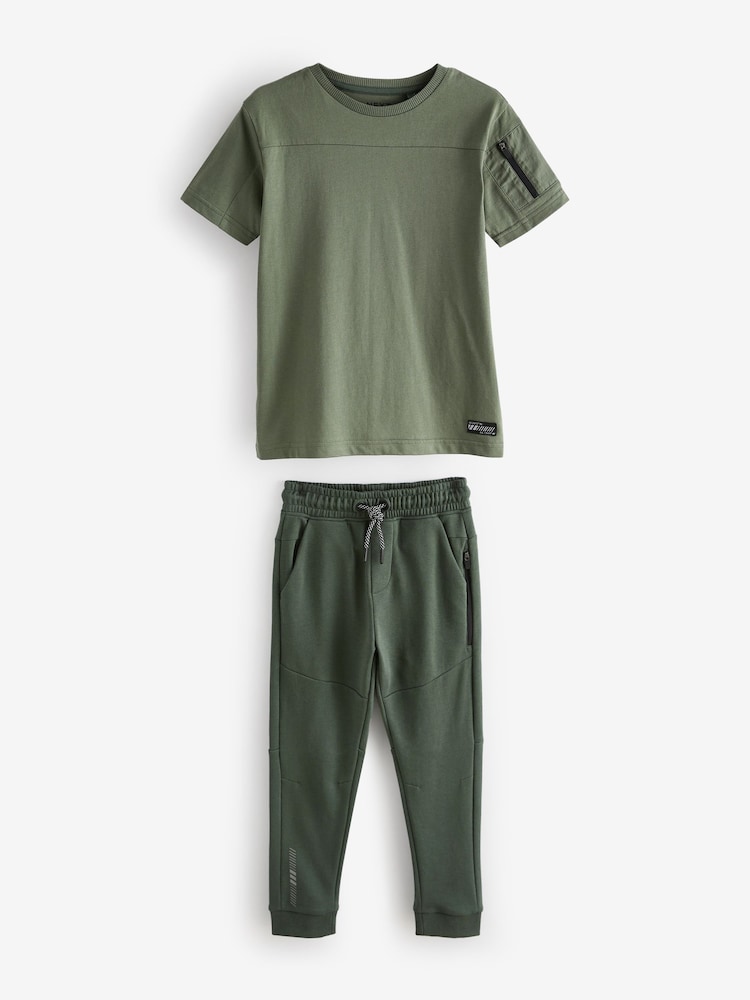 Khaki Green Utility Short Sleeve T-Shirt And Joggers Set (3-16yrs) - Image 1 of 1