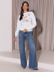 Lipsy White Snow Day Christmas Crew Neck Sweatshirt - Image 2 of 5