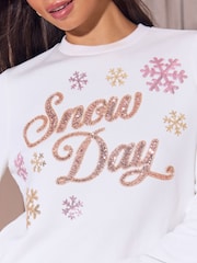Lipsy White Snow Day Christmas Crew Neck Sweatshirt - Image 5 of 5