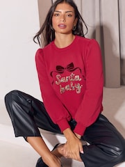 Lipsy Red Santa Baby Christmas Crew Neck Sweatshirt - Image 1 of 5