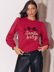 Lipsy Red Santa Baby Christmas Crew Neck Sweatshirt - Image 3 of 5