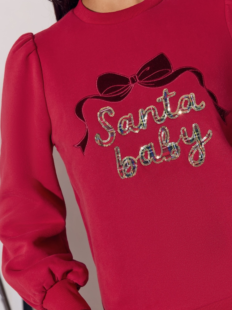 Lipsy Red Santa Baby Christmas Crew Neck Sweatshirt - Image 5 of 5