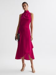 Reiss Giannon Asymmetrisches Midikleid aus Samt mit weitem Stehkragen - Bild 1 von 6