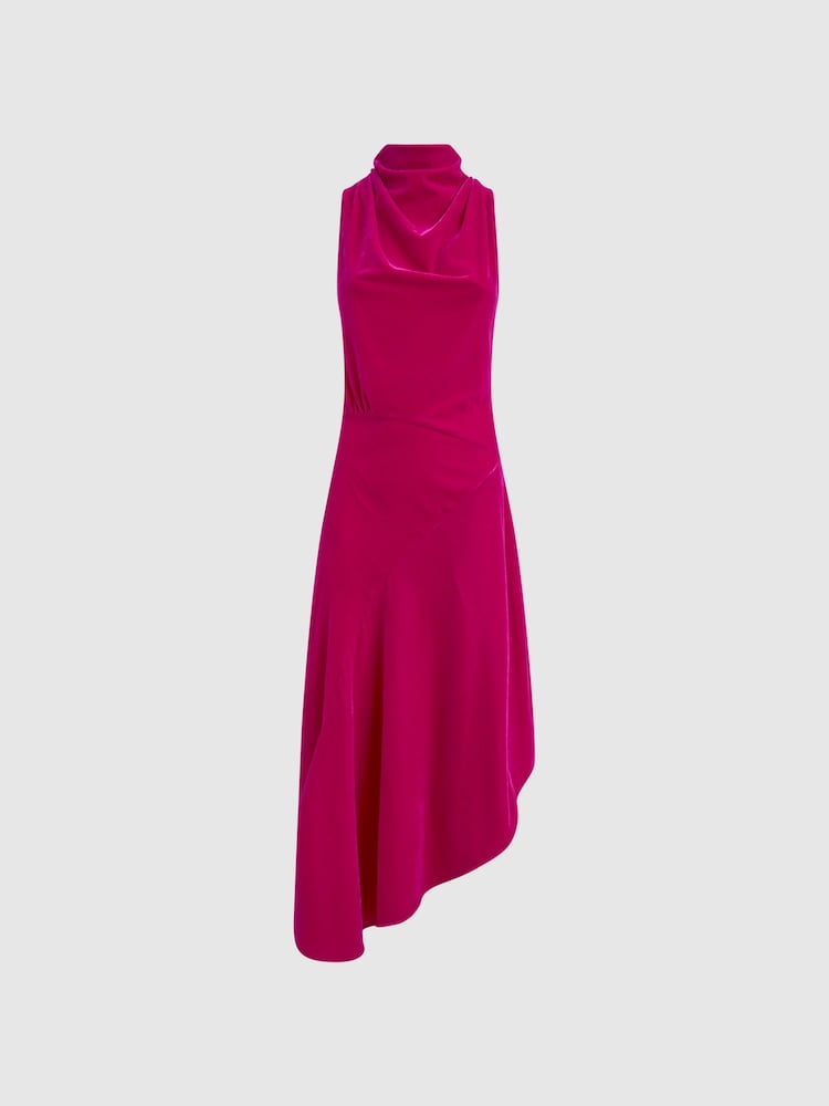 Reiss Giannon Asymmetrisches Midikleid aus Samt mit weitem Stehkragen - Bild 2 von 6 Reiss Giannon Asymmetrisches Midikleid aus Samt mit weitem Stehkragen - Bild 2 von 6