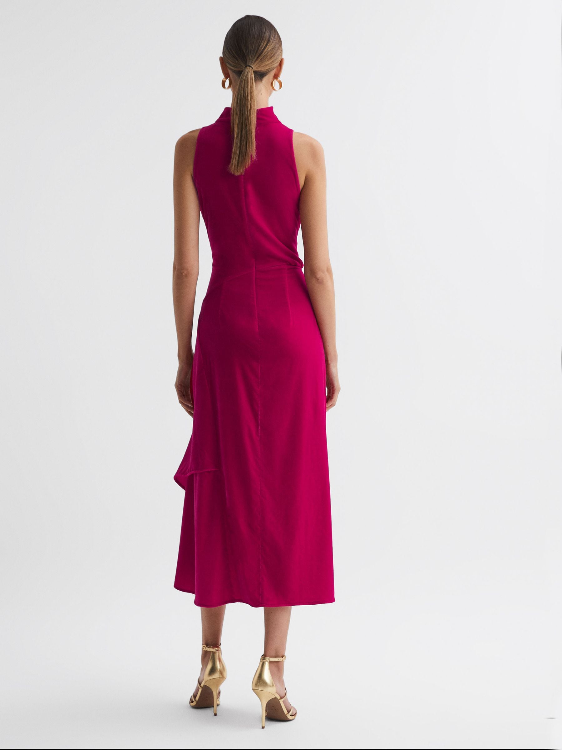 Buy Reiss Pink Giannon Velvet Funnel Neck Asymmetric Midi Dress from Next Belgium