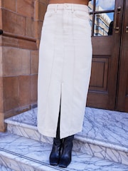 Ecru White Premium Denim Maxi Skirt - Image 2 of 10