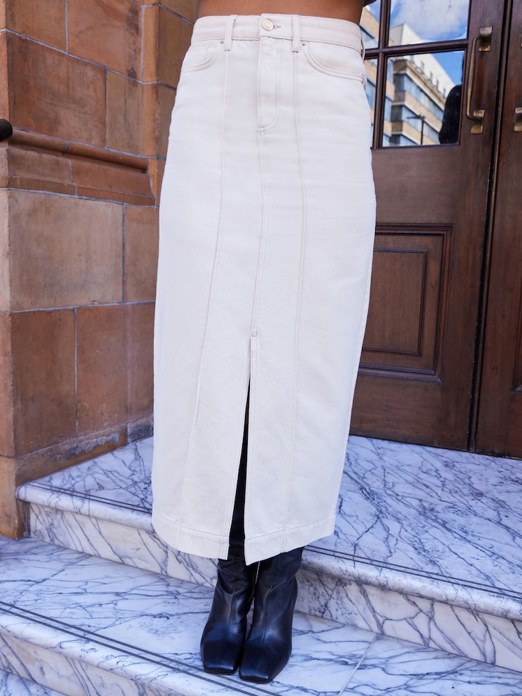 Ecru White Premium Denim Maxi Skirt - Image 2 of 10
