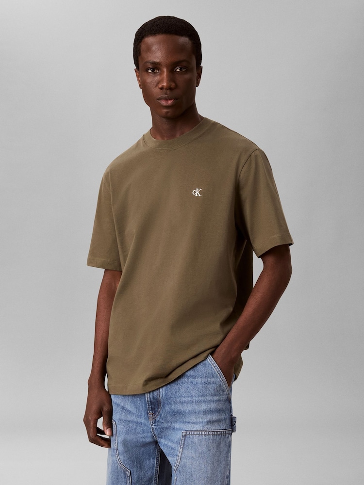 Calvin Klein Olive Green Short Sleeve Easy Monogram T-Shirt - Image 1 of 7 Calvin Klein Olive Green Short Sleeve Easy Monogram T-Shirt - Image 1 of 7