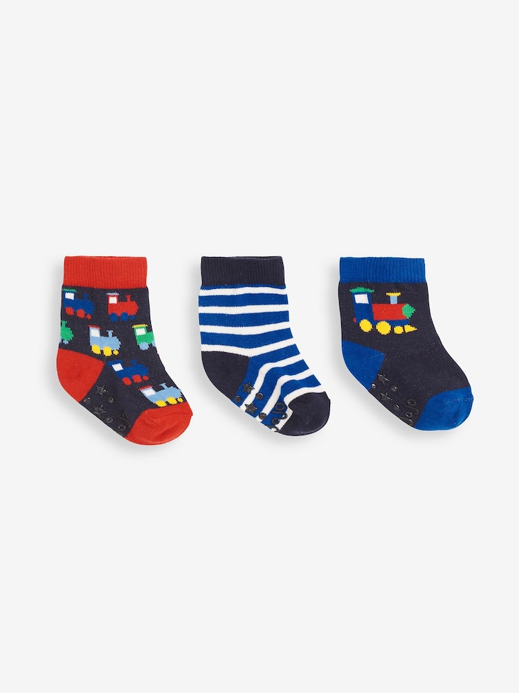 JoJo Maman Bébé Navy Boys' 3-Pack Navy Train Socks - Image 1 of 1