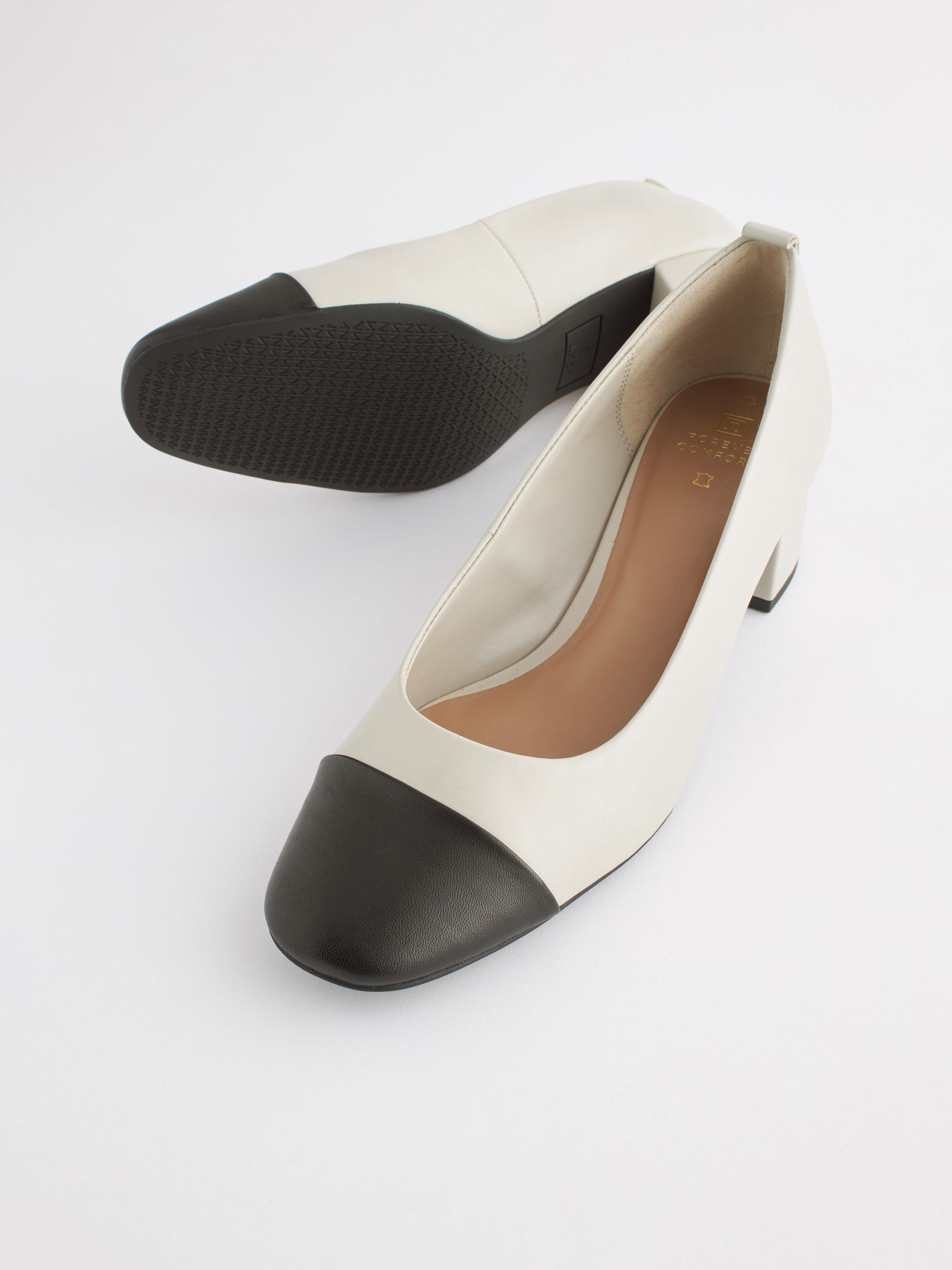 Buy Bone/Black Toe Cap Regular/Wide Fit Forever Comfort® Leather Low Block  Heel Shoes from Next Luxembourg