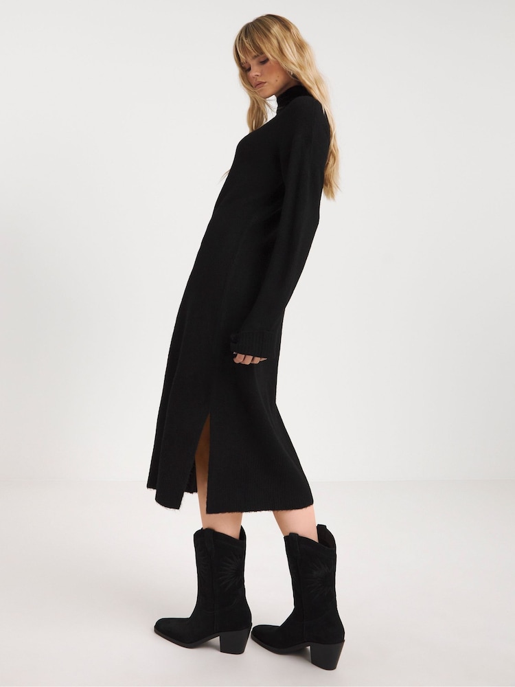 Simply Be Black Funnel Neck Sponge Midaxi Dress - Image 2 of 4