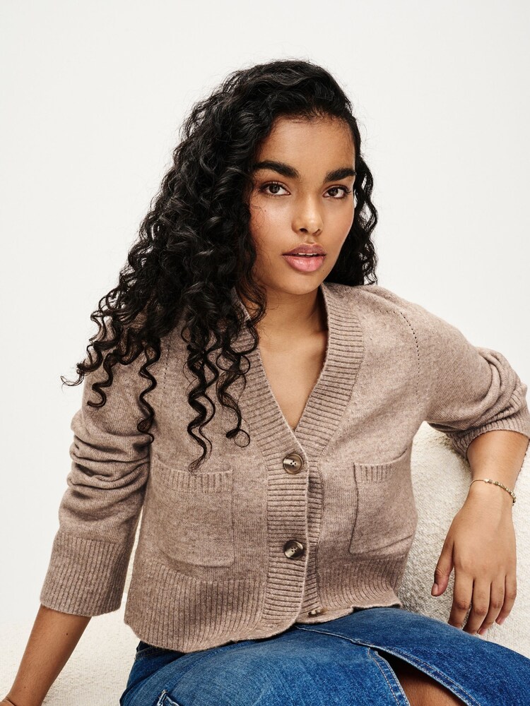 Mole Brown V-Neck Button Up Pocket Cardigan - Image 3 of 7