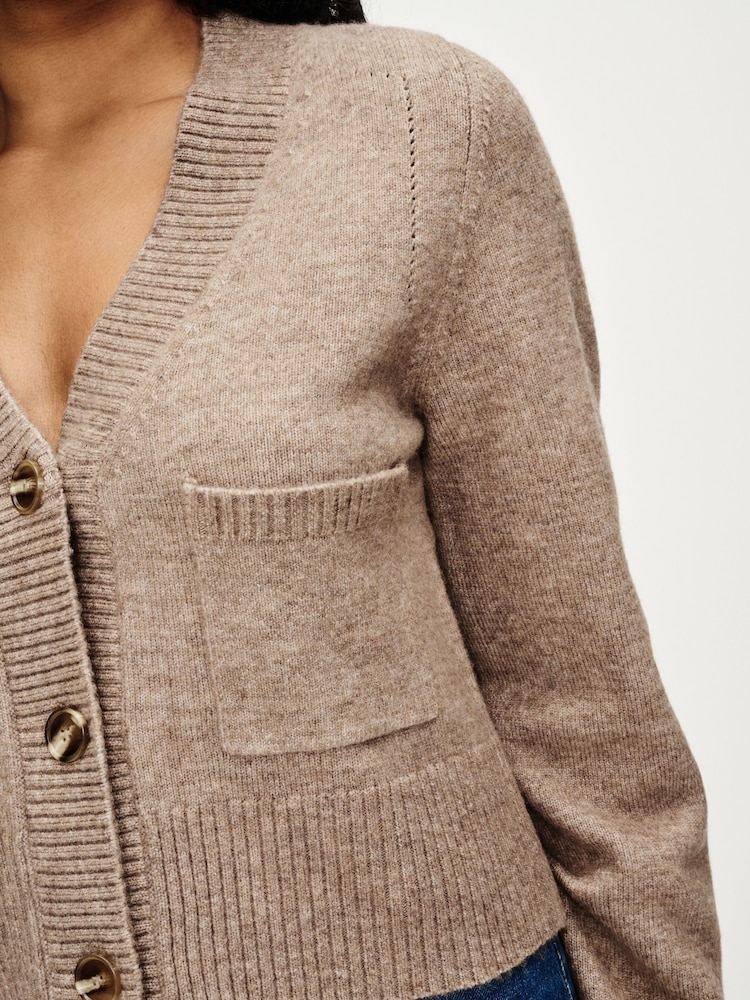 Mole Brown V-Neck Button Up Pocket Cardigan - Image 5 of 7