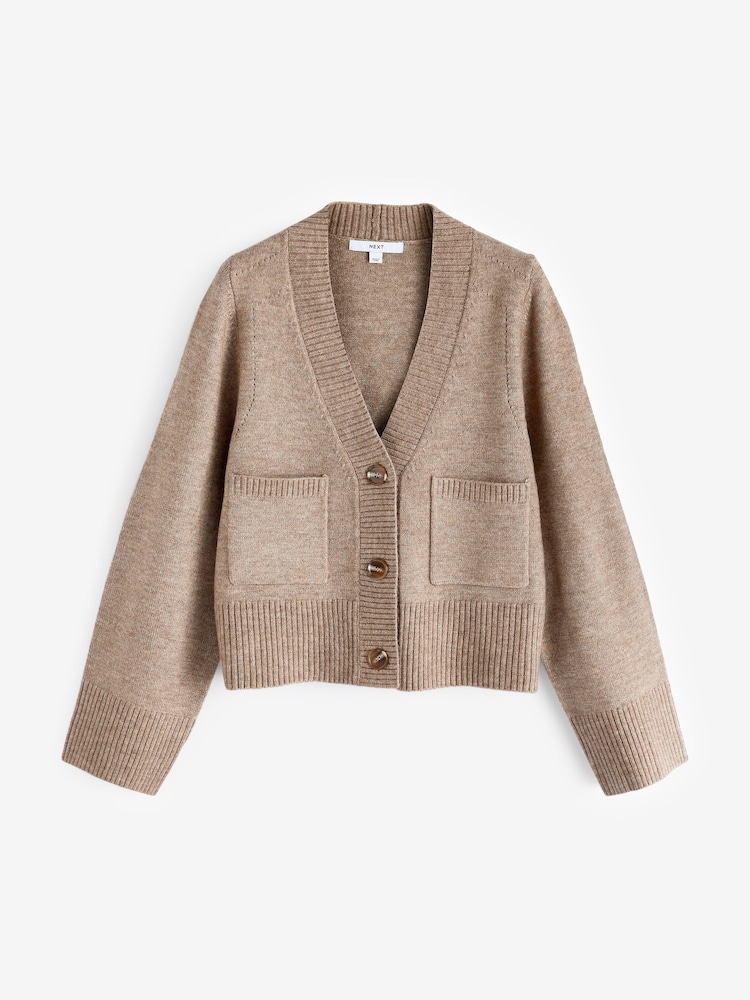 Mole Brown V-Neck Button Up Pocket Cardigan - Image 6 of 7
