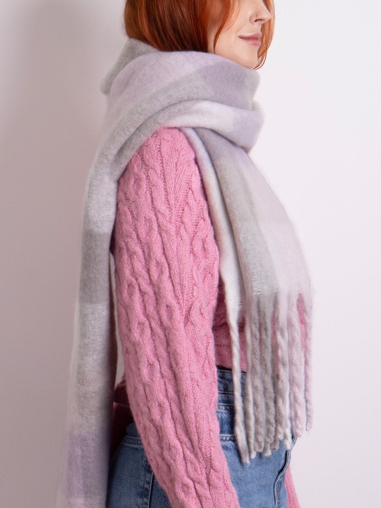 Totes Damen Grob gestrickter, gewebter Schal mit Karomuster - Bild 1 von 4
