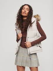 Superdry Grey Everest Faux Fur Puffer Gilet - Image 1 of 7