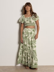 Apricot Cream Palm Print Midi Skirt - Image 1 of 5