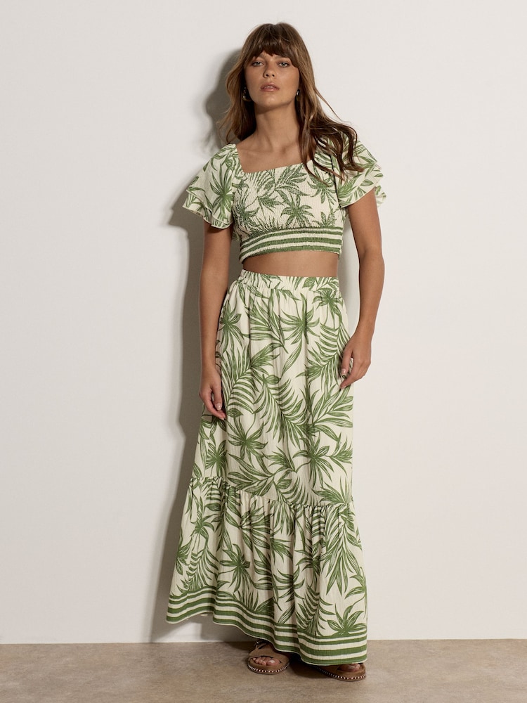 Apricot Cream Palm Print Midi Skirt - Image 1 of 5