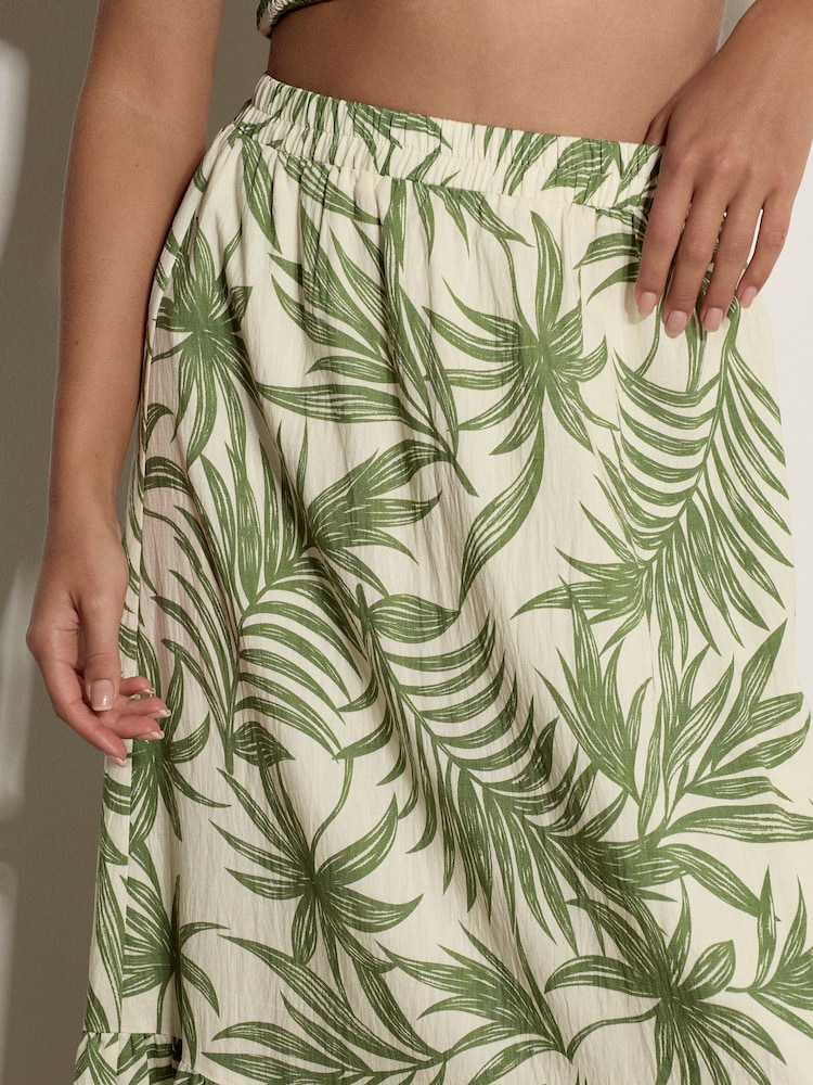 Apricot Cream Palm Print Midi Skirt - Image 2 of 5