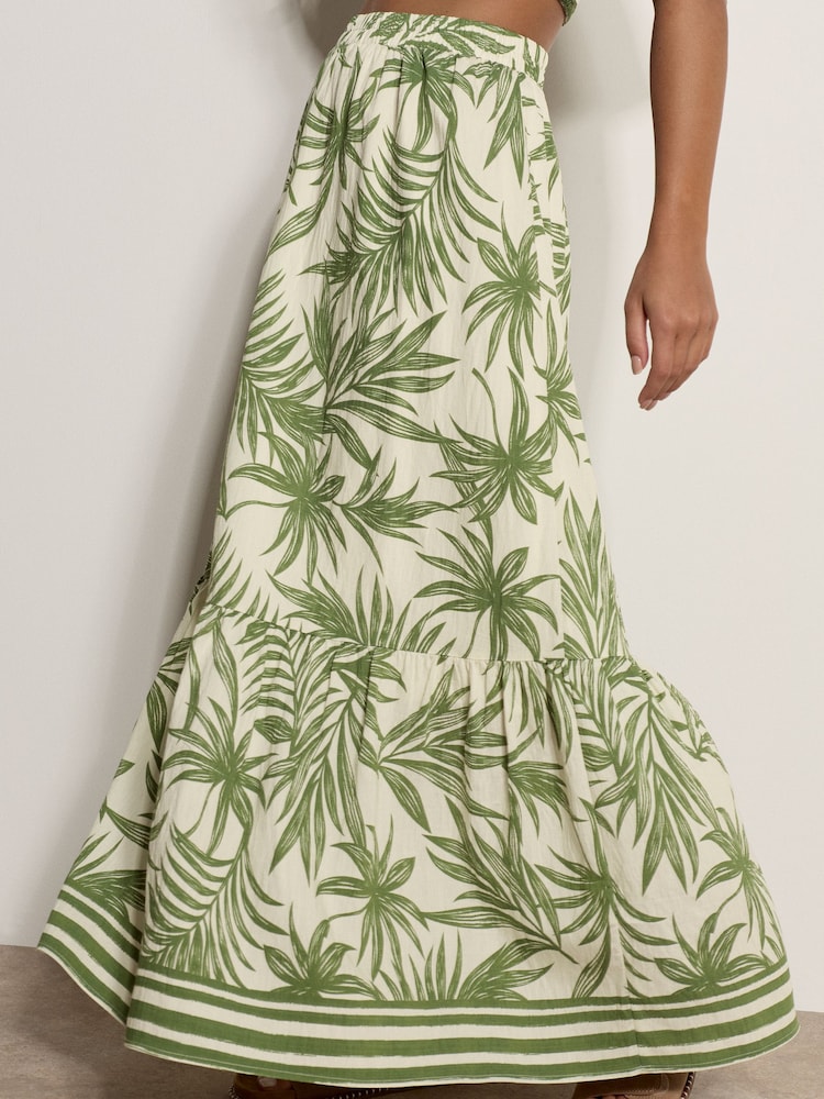 Apricot Cream Palm Print Midi Skirt - Image 5 of 5