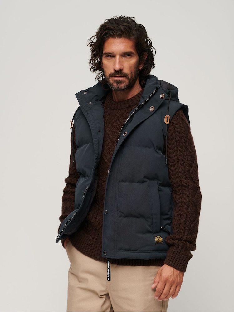 Superdry Blue Everest Hooded Puffer Gilet - Image 1 of 4