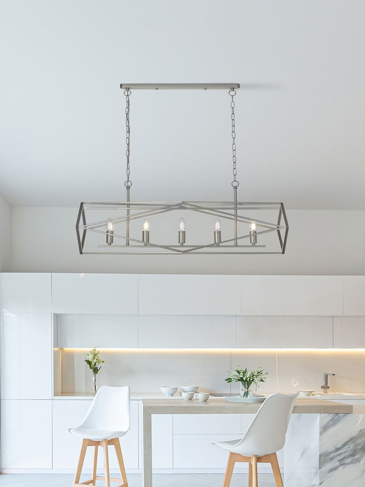 Searchlight Silver Hibiscus Satin Silver 5Lt Pendant Ceiling Light - Image 1 of 3
