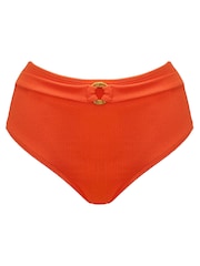 Pour Moi Orange Cali Ribbed Texture High-Waist Belted Control Bikini Briefs - Image 4 of 5