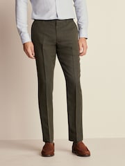 Green Slim Trimmed Herringbone Textured Trousers - Image 1 of 9