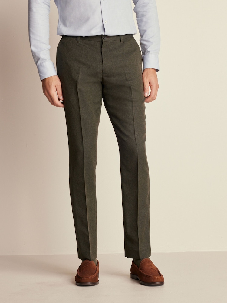 Green Slim Trimmed Herringbone Textured Trousers - Image 1 of 9