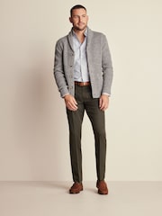 Green Slim Trimmed Herringbone Textured Trousers - Image 2 of 9