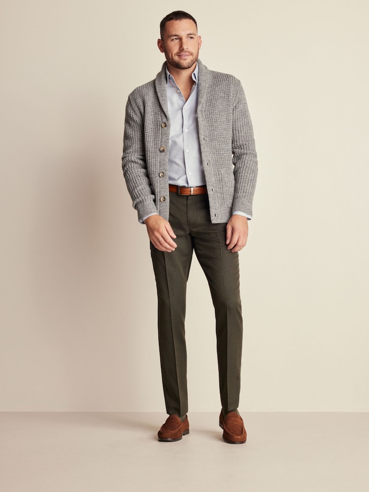 Green Slim Trimmed Herringbone Textured Trousers - Image 2 of 9