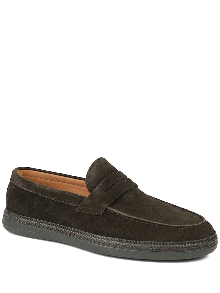 Jones Bootmaker Brown Suede Roderic Leather Penny Loafers - Image 1 of 5 Jones Bootmaker Brown Suede Roderic Leather Penny Loafers - Image 1 of 5
