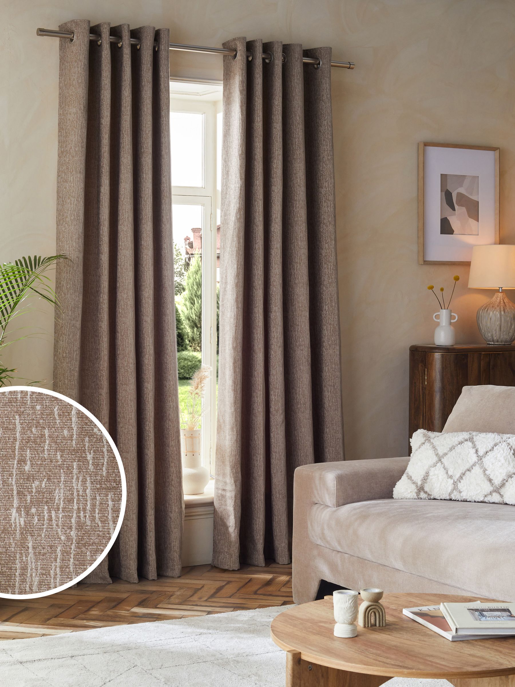 Mink Natural Heavyweight Chenille Eyelet Lined Curtains