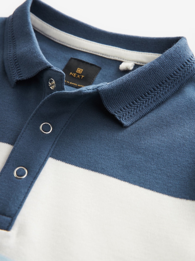 modra/bela - 100% Cotton Quarter Zip z izrazitim barvnim vzorcem kratek rokav; s kratkimi rokavi polo majice (3-16yrs) - Slika 3 iz 3