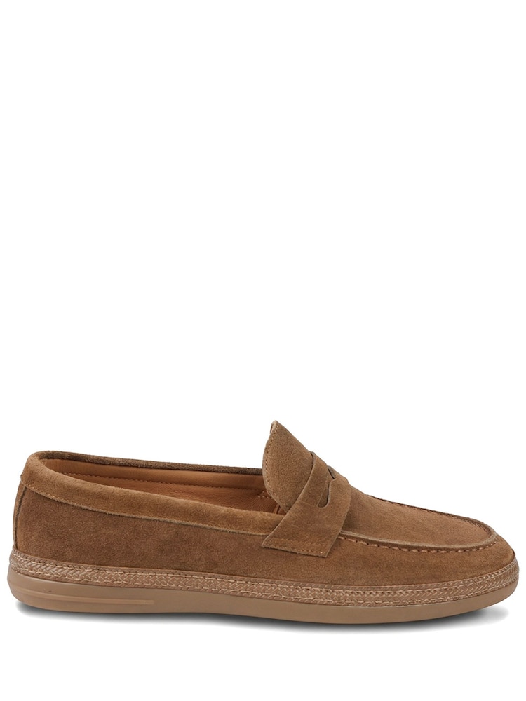 Jones Bootmaker Tan Suede Roderic Leather Penny Loafers - Image 1 of 5 Jones Bootmaker Tan Suede Roderic Leather Penny Loafers - Image 1 of 5