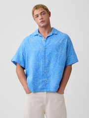 Gap Blue Floral Gauze Boxy Holiday Shirt - Image 1 of 5