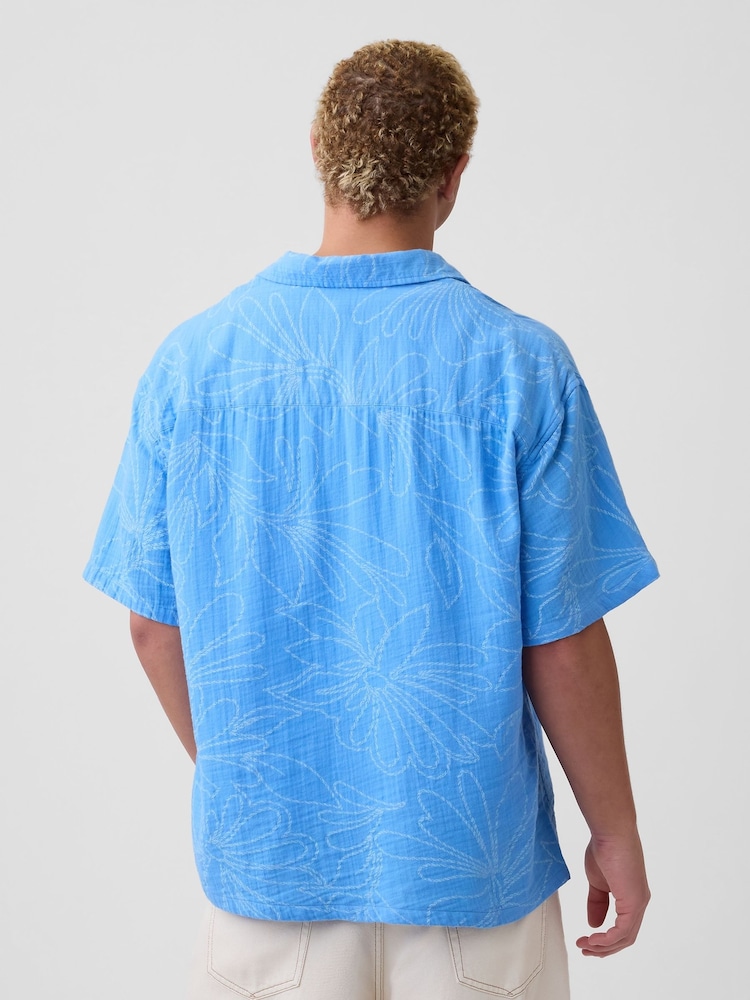 Gap Blue Floral Gauze Boxy Holiday Shirt - Image 2 of 5