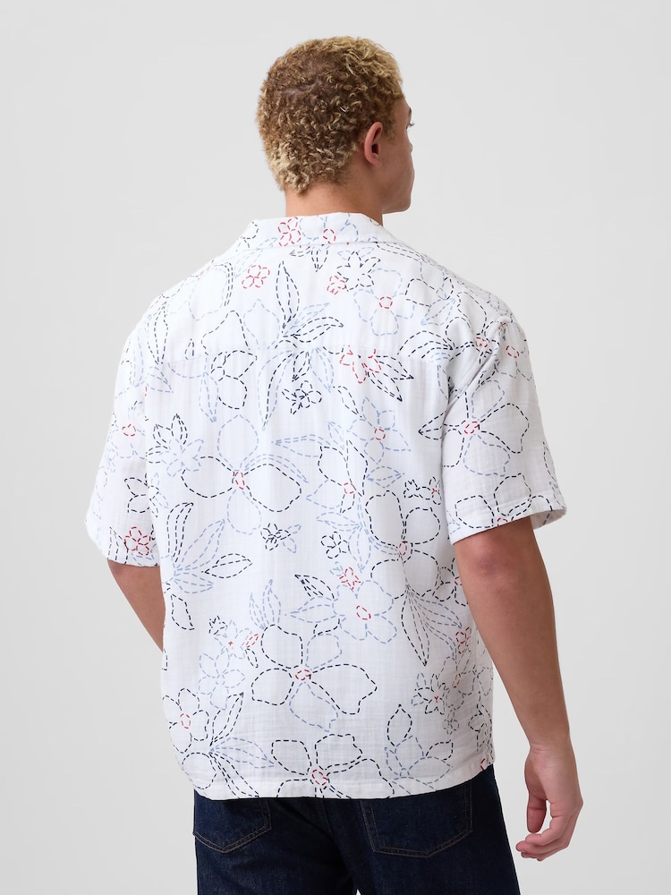 Gap White Gauze Boxy Holiday Shirt - Image 2 of 5 Gap White Gauze Boxy Holiday Shirt - Image 2 of 5