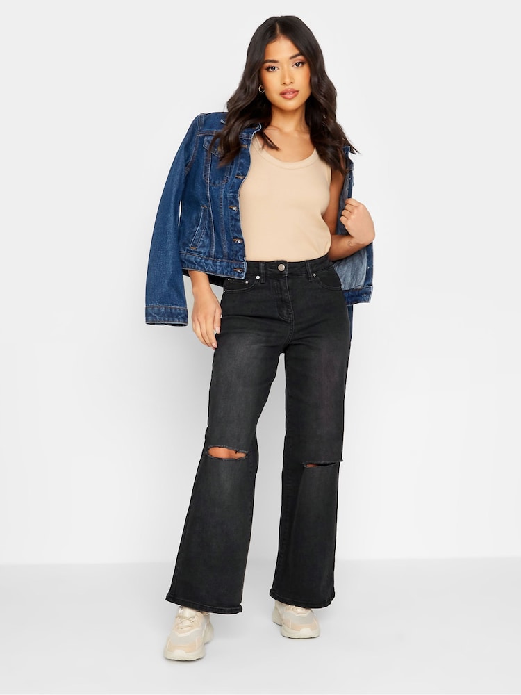 PixieGirl Petite Black Distressed Stretch Wide Leg Jeans - Image 2 of 3
