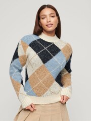 Superdry Cream Boxy Pattern Knitwear Jumper - Image 1 of 5
