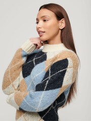 Superdry Cream Boxy Pattern Knitwear Jumper - Image 3 of 5