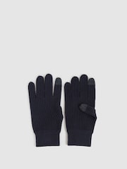 Reiss Navy Lawson Merino Wool Ribbed Gloves - Image 1 of 3