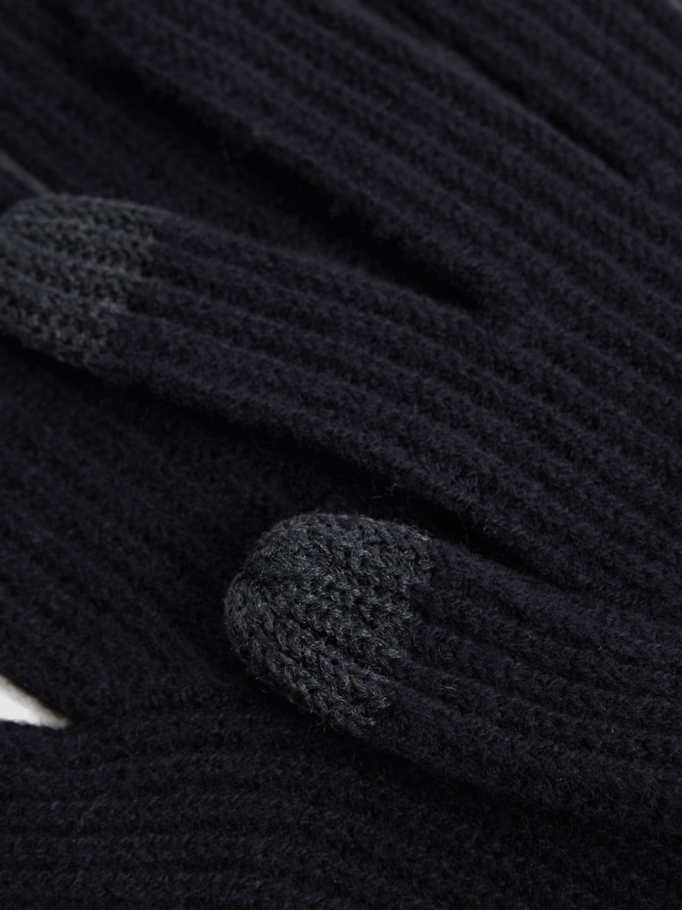 Reiss Navy Lawson Merino Wool Ribbed Gloves - Image 2 of 3