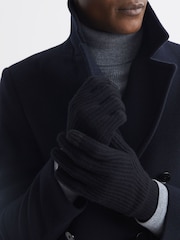 Reiss Navy Lawson Merino Wool Ribbed Gloves - Image 3 of 3