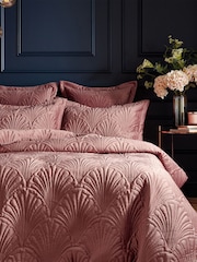 Paoletti Blush Pink Palmeria Quilted Duvet Cover and Oxford Border Pillowcase Set - Image 1 of 3
